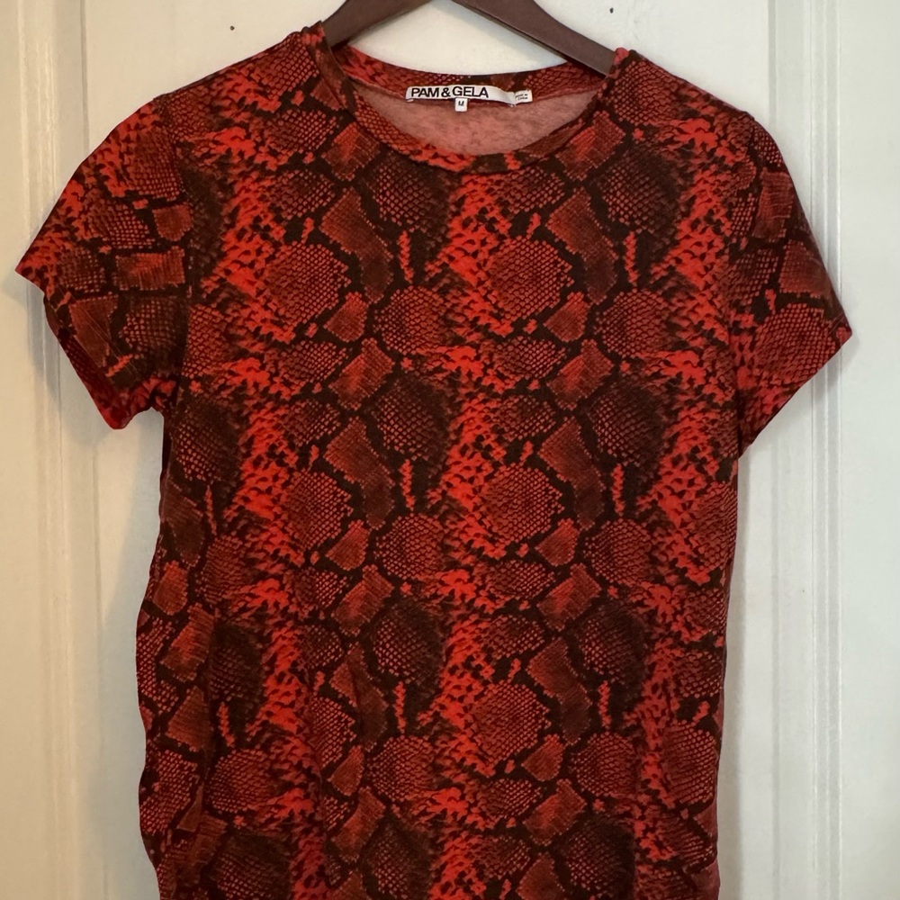 Pam & Gela Red Snake Print Short Sleeve Tee